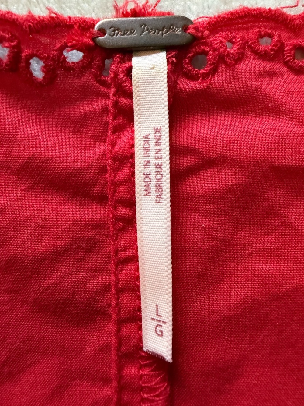 Free People Sweet Escape Embroidered Eyelet Tie Front Top Red Women's Size Large - Picture 10 of 11